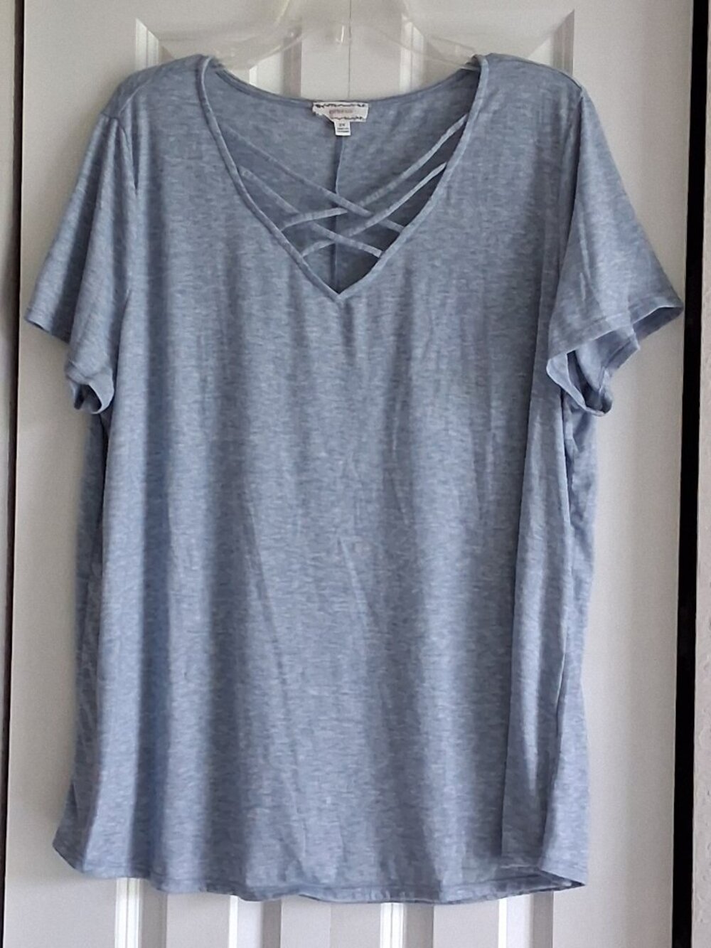 Corvia Short Sleeve Blue Criss-Cross Lattice Pullover Top Women's Size 2X